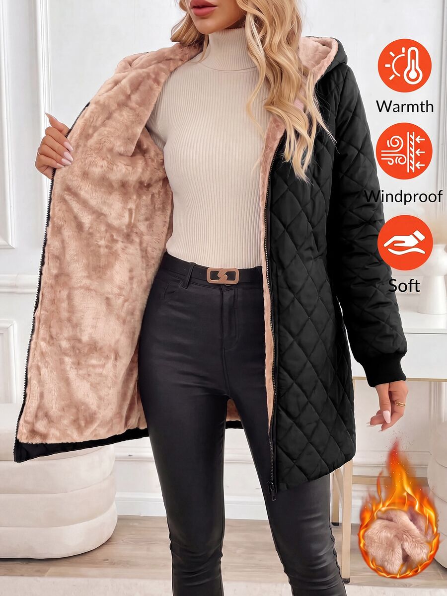 SHEIN Clasi 女款極簡風拉鍊口袋連帽填充外套 - 彩色 - 查看 1