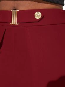 SHEIN Lady Women's Solid Color High Waist Split Hem Wide Leg Loose Long Pants Party Burgundy Summer Elegant - Burgundy - View 4