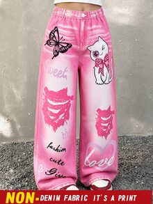 女童熊與愛心印花運動衫與內搭褲套裝，舒適粉色休閒套裝，秋冬款 (1套) - 彩色 - 查看 3