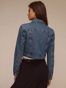 ATUI Studio Jaket Denim Kasual Serbaguna untuk Wanita, Cocok untuk Sehari-hari - Dark Wash - View 3