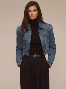 ATUI Studio Jaket Denim Kasual Serbaguna untuk Wanita, Cocok untuk Sehari-hari - Dark Wash - View 1