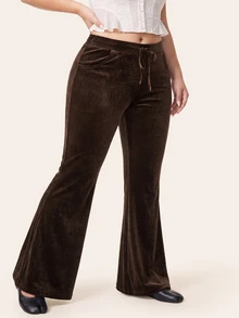 Comfortcana Plus Size Women's Solid Color Drawstring Waist Casual Versatile Everyday Long Pants - Camel - View 13