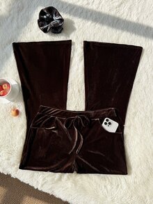 Comfortcana Plus Size Women's Solid Color Drawstring Waist Casual Versatile Everyday Long Pants - Camel - View 11