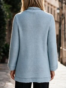 Louniche Casual Shawl Collar Textured Knit Cardigan, Women Open Front Loose Lightweight Sweater Jacket - Blue - View 2