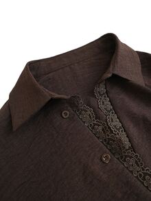 SHEIN PariChic Women's Elegant Lace Trim Patchwork 2 Pieces Set - Coffee Brown - View 5