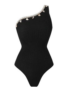 Swim Oasis 2件組女款連身泳衣，黑色夏季熱帶度假海灘度假村洋裝，掛脖裙，性感歐式端莊風 - 黑色 - 查看 4