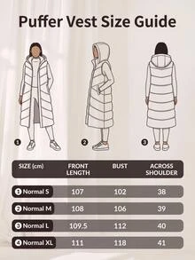 CLARA VERO Black Long Hooded Puffer Vest Everyday Travel Casual - Black - View 11