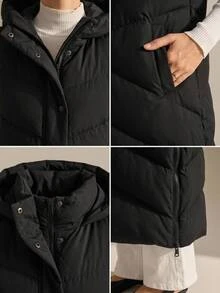 CLARA VERO Black Long Hooded Puffer Vest Everyday Travel Casual - Black - View 10