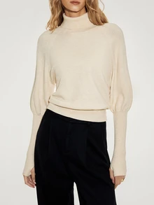 ATUI Studio Elegant Minimalist Solid Color Turtleneck Sweater, Autumn/Winter Office Beige - Apricot - View 4