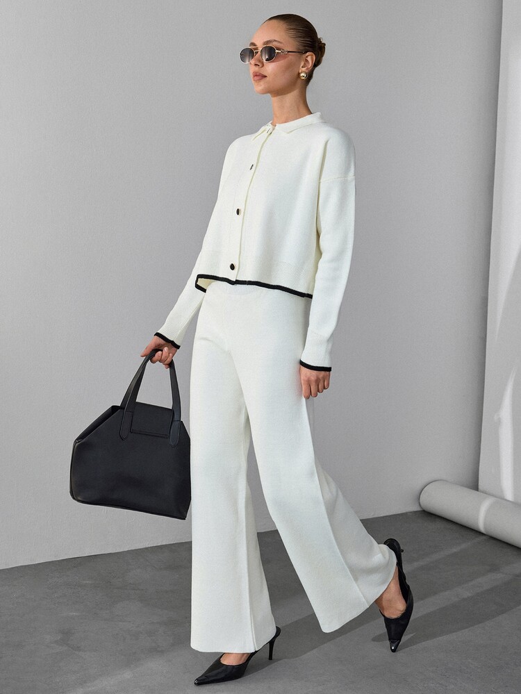 RosyDaze Women Button Front Long Sleeves Cardigan And Knit Pants Sets - White - View 8
