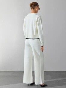 RosyDaze Women Button Front Long Sleeves Cardigan And Knit Pants Sets - White - View 9