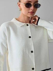RosyDaze Women Button Front Long Sleeves Cardigan And Knit Pants Sets - White - View 6