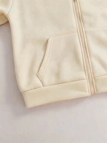 SHEIN Sparklyn Jaket Berkerudung dengan Resleting untuk Anak Perempuan Remaja Musim Gugur/Dingin - Gaya Jalanan Campuran, Sweatshirt, Lengan Panjang, Fleece, Pakaian Musim Gugur, Sweater - Navy Blue - View 7