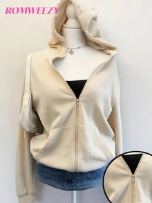 SHEIN Sparklyn Jaket Berkerudung dengan Resleting untuk Anak Perempuan Remaja Musim Gugur/Dingin - Gaya Jalanan Campuran, Sweatshirt, Lengan Panjang, Fleece, Pakaian Musim Gugur, Sweater - Navy Blue - View 2