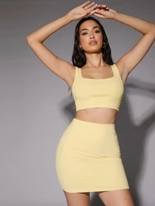 Silquee Women's Solid Color Square Neck Cropped Casual Tank Top,Summer Top - Light Yellow - View 6