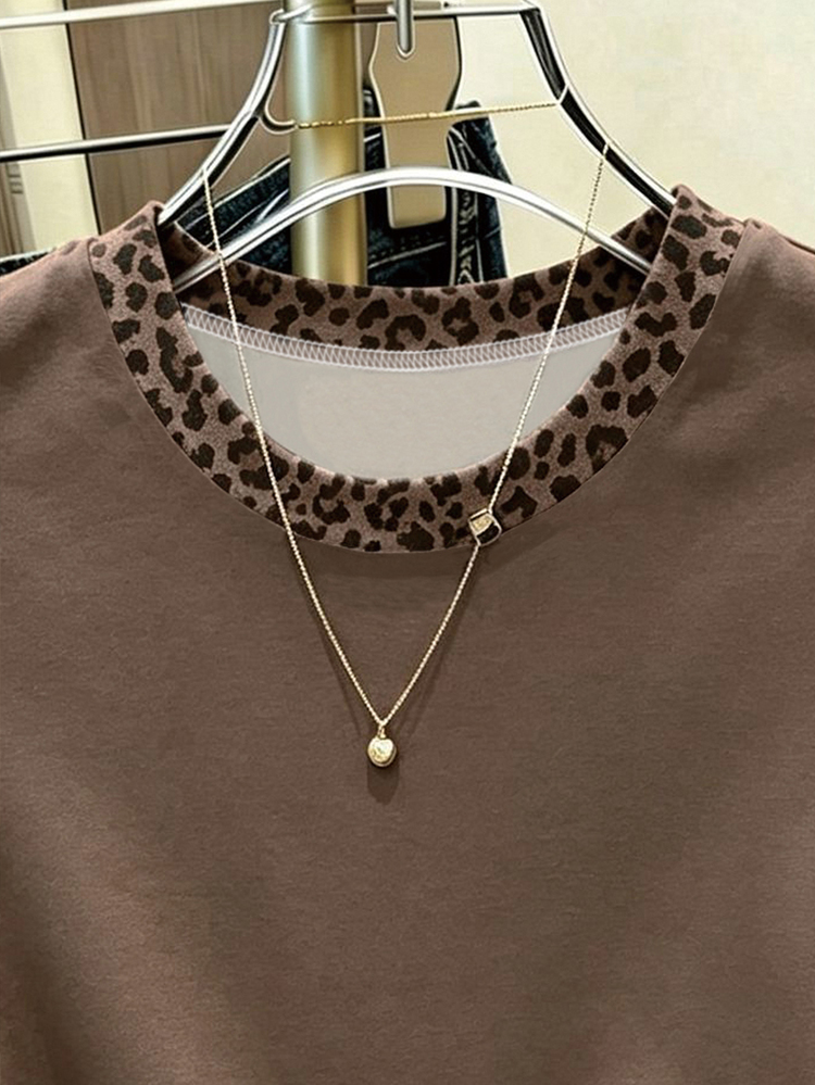 Resyla Women's Casual Top, Summer New Style, Outdoor Leisure Sports Outfit, Slim Fit Waist, Leopard Print, Brown, Holiday Wear, Student, Women's T-Shirt - Multicolor - View 5