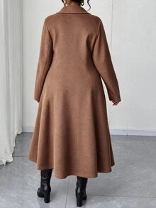 Elenzga Plus Size Women's Solid Color Casual Versatile Daily Wear Overcoat - Apricot - View 2