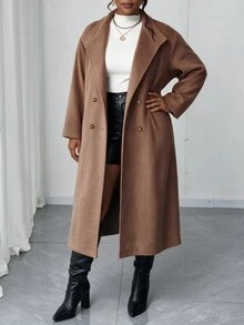 Elenzga Plus Size Women's Solid Color Casual Versatile Daily Wear Overcoat - Apricot - View 7