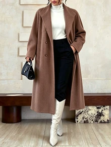 Elenzga Plus Size Women's Solid Color Casual Versatile Daily Wear Overcoat - Apricot - View 3