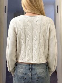 Dekonique Dekonique Cream White Cable Knit Short Loose Casual Slouchy American Retro Sweet Girl Date Commute Sweater - Beige - View 2