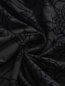 ROMWE Dark Gothic Style Plus Size Women's Dress With Spider Web Sheer Bell Sleeves And Asymmetrical Hem Halloween Party Dress - Black - View 10