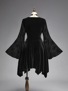 ROMWE Dark Gothic Style Plus Size Women's Dress With Spider Web Sheer Bell Sleeves And Asymmetrical Hem Halloween Party Dress - Black - View 15
