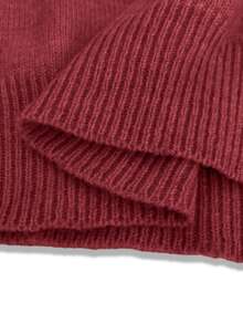 EMERY ROSE Women's Solid Color High Neck Long Sleeve Dropped Shoulder Casual Loose Knit Pullover Sweater - Burgundy - View 9