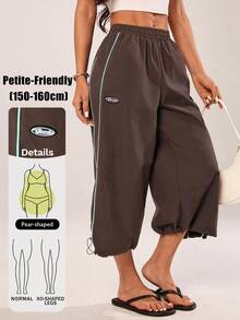 SHEIN PETITE Women's Colorblock Casual Versatile Daily Wear Capris - Coffee Brown - View 11