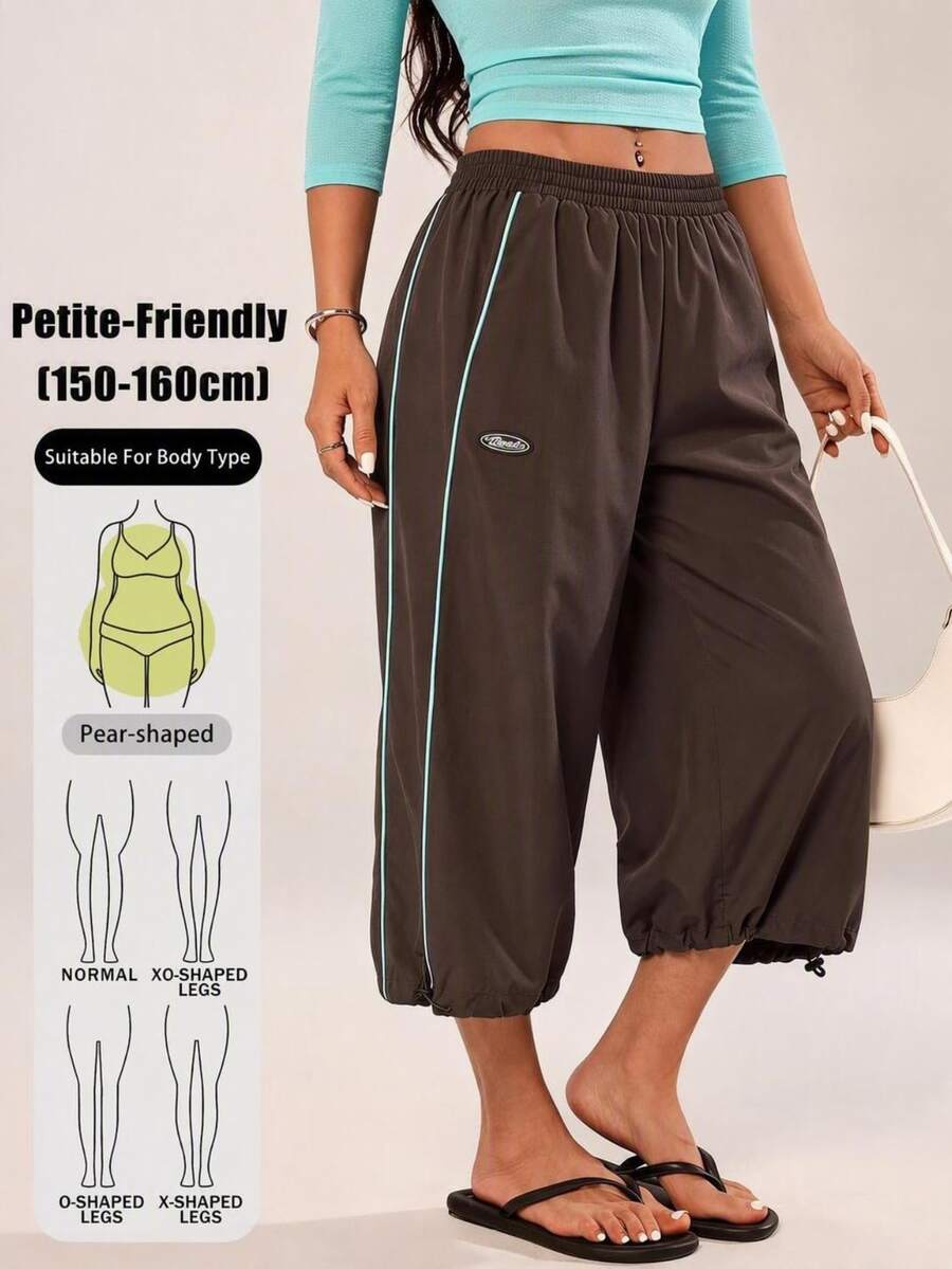 SHEIN PETITE Women's Colorblock Casual Versatile Daily Wear Capris - Coffee Brown - View 1