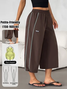 SHEIN PETITE Women's Colorblock Casual Versatile Daily Wear Capris - Coffee Brown - View 9