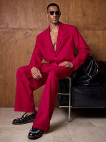 Vientiro 2pcs Khaki Padded Shoulder Lapel Long Sleeve Suit Set For Men Tuxedo.2 Piece Suit Set,Casual Suit Set,Formal Suit Set Halloween Winter Party Autumn - Burgundy - View 6