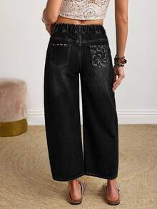 Women's Loose Casual Versatile Denim Jeans With Pocket Design - Black - View 2