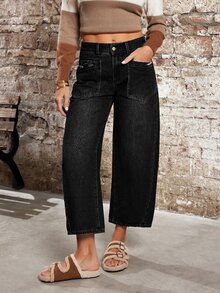 Women's Loose Casual Versatile Denim Jeans With Pocket Design - Black - View 4