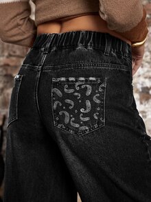Women's Loose Casual Versatile Denim Jeans With Pocket Design - Black - View 3