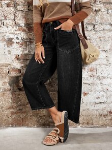 Women's Loose Casual Versatile Denim Jeans With Pocket Design - Black - View 6
