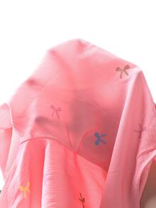 SHEIN 0-3 Years Old Spring Summer Autumn Full Print Pink Colorful Bow Pattern Overall Pants Solid Color Short Sleeve Top Set Photoshoot Family Matching Cute - Pink - View 4