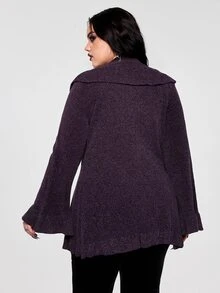 ROMWE Goth 大尺碼女款哥德風紫色荷葉領喇叭袖針織開襟衫 - 紫色 - 查看 3