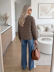 SHEIN LUNE Women's Casual Autumn/Winter Commute Daily Basic Fashion Outwear Padded Coat Daily Wear Office Outing Work Dark Brown - Brown - View 3
