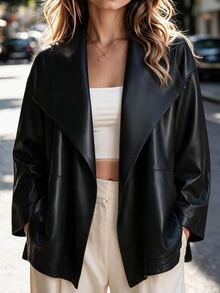 GlowEve CURVE Plus Size Women's Casual Fashion Versatile Jacket Coat With Button Sleeves That Can Be Rolled Down To Long Sleeves, With Pockets Winter - Black - View 5