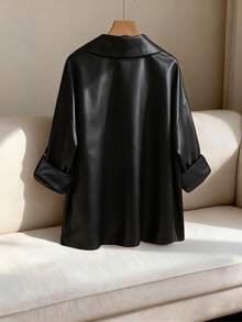GlowEve CURVE Plus Size Women's Casual Fashion Versatile Jacket Coat With Button Sleeves That Can Be Rolled Down To Long Sleeves, With Pockets Winter - Black - View 2
