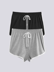 Loungeista 2件組女款休閒運動對比滾邊居家睡褲短褲套裝，適合夏季 - 彩色 - 查看 6