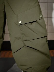ROMWE MEN Street Life Men's Solid Color Casual Pleated Parachute Cargo Pants - Army Green - View 2