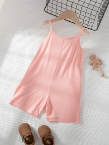 Young Girl Comfy Vacation Style Sleeveless Jumpsuit With Double Pockets, Summer - Pink - View 2