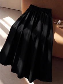 GlowEve CURVE Plus Size Women's Spring/Summer Classic Black And White Color Block Minimalist Fashion A-Line Belted Thin Skirt, Versatile For Dating, Shopping, Commuting And Daily Wear - Black and White - View 2