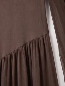 GlowEve CURVE Spring Summer Autumn Round Neck Long Sleeve Pearl Decor Evening Glamorous Maxi Plus Size Dress - Coffee Brown - View 5