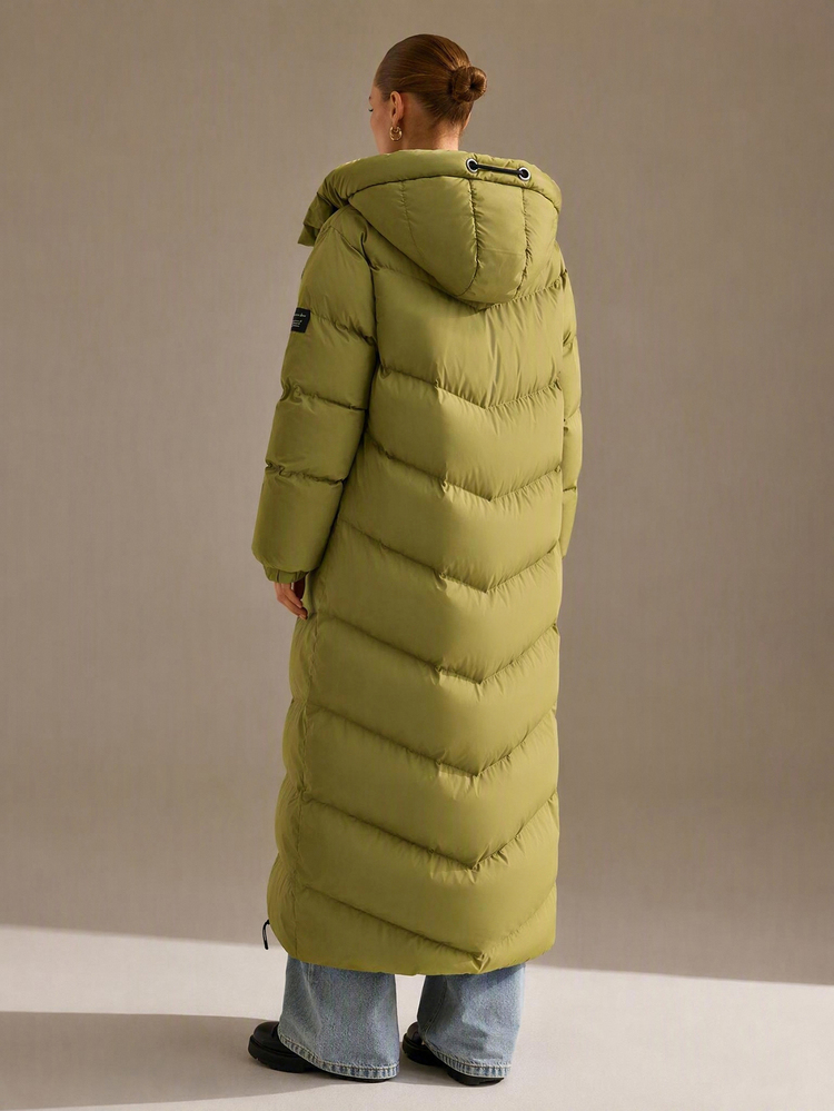 CLARA VERO PADDED WINTERCOAT MIDI OVERSIZE WITH POCKET AND TIE DETAIL - Olive Green - View 2