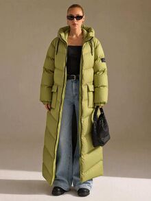 CLARA VERO PADDED WINTERCOAT MIDI OVERSIZE WITH POCKET AND TIE DETAIL - Olive Green - View 5