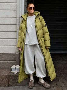 CLARA VERO PADDED WINTERCOAT MIDI OVERSIZE WITH POCKET AND TIE DETAIL - Olive Green - View 2