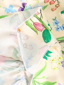 SHEIN Elladie kids 女童優雅花卉印花洋裝，藍色蝴蝶，夏季仙女風生日公主派對禮服，小飛袖鏤空露背蝴蝶結裝飾荷葉邊裙襬 - 綠色 - 查看 10