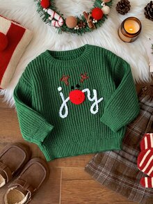 Souflis Sweater Bayi Warna Biru Langit dengan Bordir, Leher Bulat, Lengan Panjang, Gaya Minimalis Modis dan Serbaguna untuk Musim Gugur dan Musim Dingin - Hijau - View 1